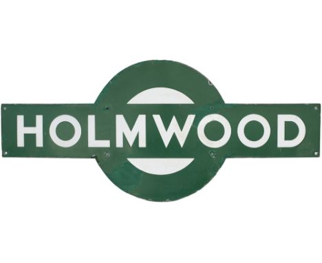 Southern Railway enamel target sign HOLMWOOD from the former London Brighton and South Coast Railway station between Dorking 