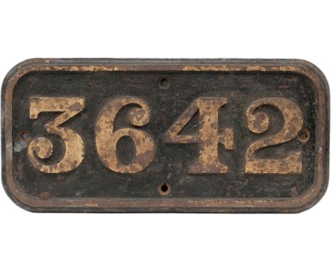 GWR cast iron cabside numberplate 3642 ex GWR Collett 0-6-0 PT built at Swindon in 1939. Sheds included Carmarthen, Llanelly,