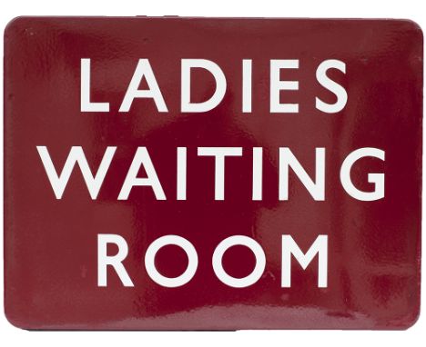 BR(M) FF enamel sign LADIES WAITING ROOM. In good condition with a few minor chips repairs, measures 24in x 18in.