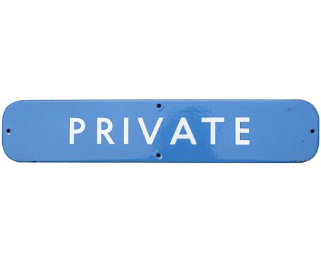 BR(SC) FF enamel doorplate PRIVATE. Measures 18in x 3.5in and is in very good condition.