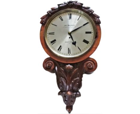 Midland Railway 12in dial mahogany cased railway clock. The silvered dial is engraved and black wax filled JNO WALKER 77 CORN