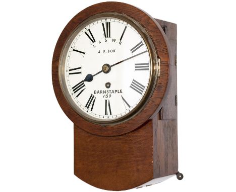 London and South Western Railway 8 inch Mahogany cased iron dial drop dial fusee clock with a spun brass bezel supplied to th