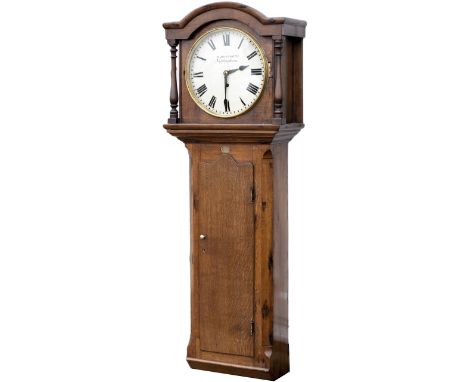 Midland Railway 12in dial longcase clock by Reuben Bosworth of Nottingham. The original case with arched pediment hood and fr