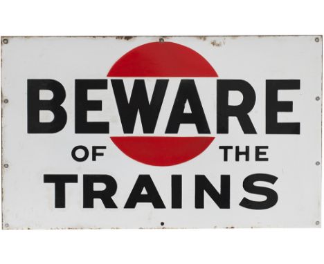 Bass Brewery enamel BEWARE OF THE TRAINS. Double sided measuring 24in x 14.5in. Both sides in very good condition. Ex Bass Br