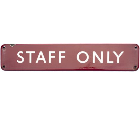 BR(M) FF enamel doorplate STAFF ONLY measuring 18in x 3.5in. In very good condition with a few minor chips.