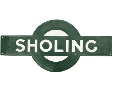 Southern Railway enamel target station sign SHOLING from the London and South Western Railway station between Southampton and