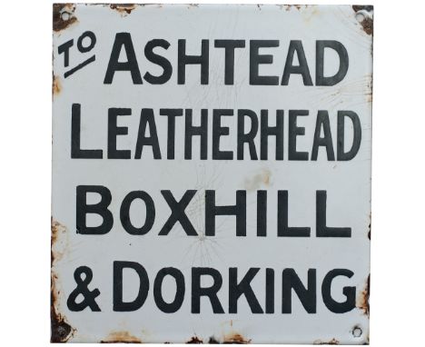 LBSCR indicator enamel TO ASHTEAD LEATHERHEAD BOX HILL &amp; DORKING. Measures 6.5in x 6.75in and is in very good condition w