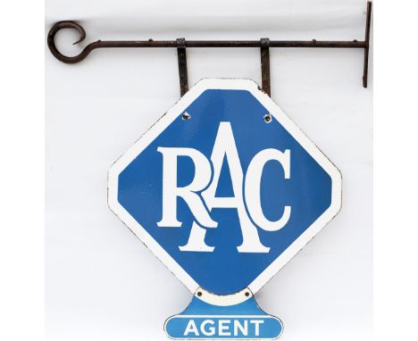 Motoring advertising double sided enamel sign RAC with additional AGENT plate fixed to the bottom. Complete with original wro