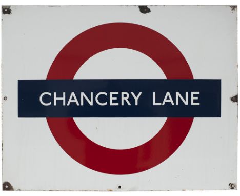 London Underground enamel target/bullseye sign CHANCERY LANE. In very good condition measuring 28in x 22in.