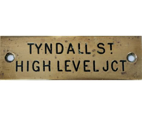 GWR machine engraved brass shelf plate TYNDALL ST HIGH LEVEL JCT. In very good condition complete with original wax infill. M
