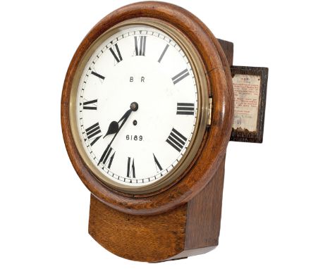 North Eastern Railway 12in oak cased drop dial railway clock with a chain driven fusee movement. Supplied to the NER circa 18