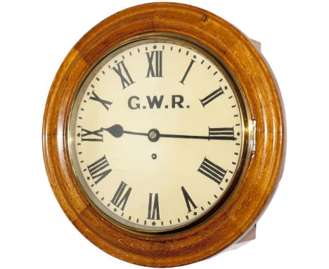 Vale Of Glamorgan Railway 12in oak cased railway clock with a chain driven English fusee movement. The original dial is lette