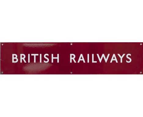 BR(M) Double Royal enamel poster board heading BRITISH RAILWAYS measuring 25in x 6in. In virtually mint condition.