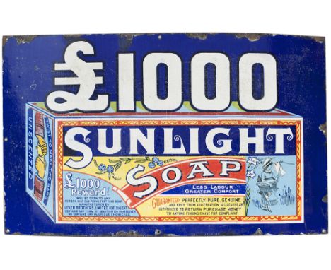 Advertising enamel sign £1000 SUNLIGHT SOAP £1000 REWARD. In good condition with minor chipping and a little mottling. Measur