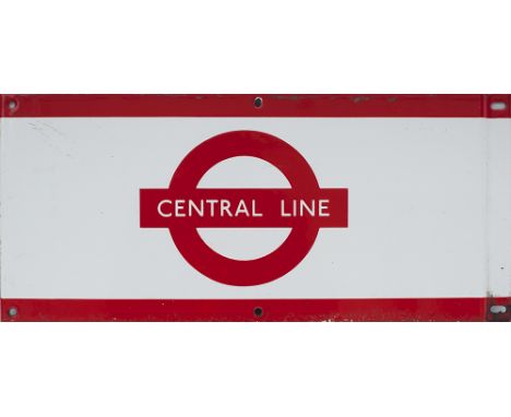 London Underground enamel frieze sign CENTRAL LINE. In good condition with minor edge chipping, measures 20in x 9in.