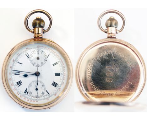 London Brighton &amp; South Coast Railway gold plated cased pocket chronometer watch with Swiss made chronograph movement, to