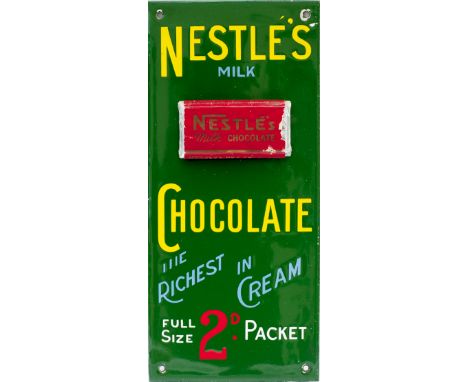 Advertising enamel sign NESTLE'S MILK CHOCOLATE THE RICHEST IN CREAM FULL SIZE 2D PAKET. Complete with display bar of chocola