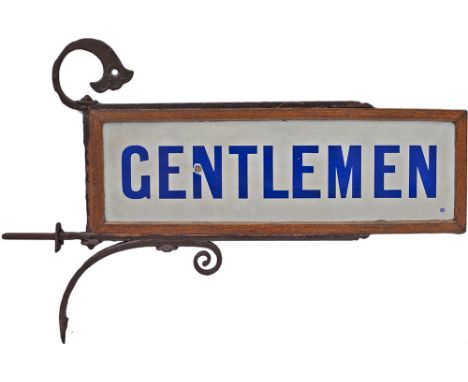 GWR pre grouping enamel double sided sign GENTLEMEN in original wooden frame with steel wall mounting. Both sides in very goo