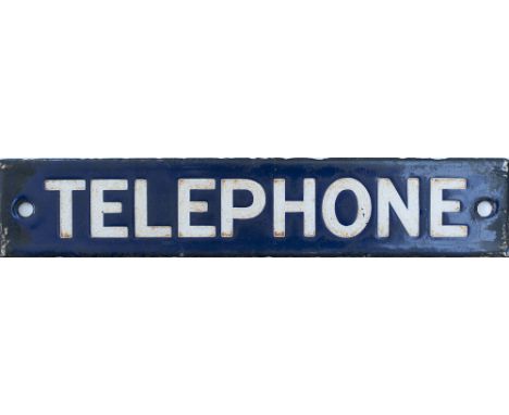 Enamel TELEPHONE doorplate measuring 9in x 1.75in. In very good condition.