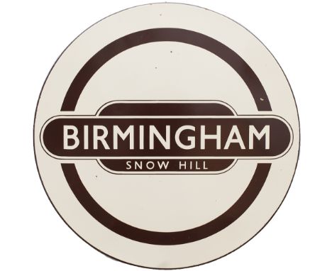 BR enamel Totem Roundel FF BIRMINGHAM SNOW HILL from the ex GWR mainline station in the heart of Birmingham City. This type o