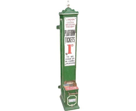 London and South Western Railway cast iron platform ticket machine complete with an original ID enamel LONDON &amp; SOUTH WES