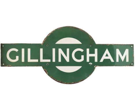 Southern Railway enamel target sign GILLINGHAM from the former London &amp; South Western Railway station in Dorset between S