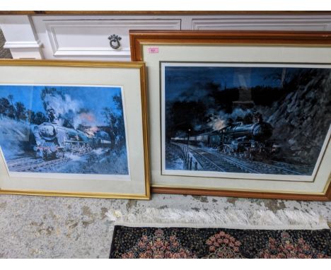 Terence Cuneo - Night Express/Port Line - two signed limited edition railway prints, each signed in pencil to lower margin, t