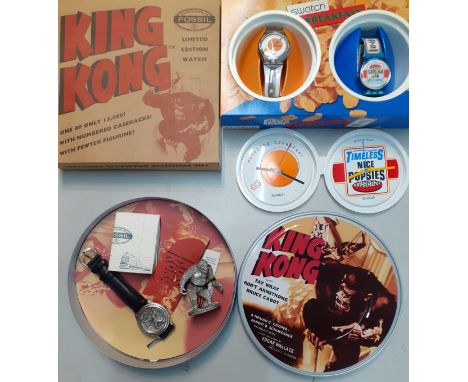 Swatch-Two late 20th Century novelty 'Breakfast' Swatch watches in original cases together with a novelty Fossil King Kong wa