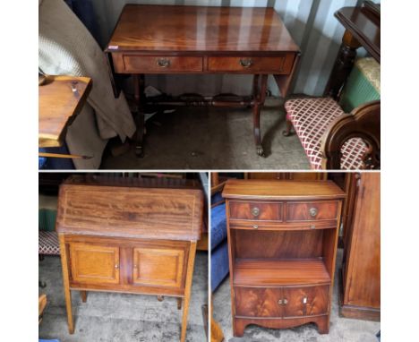 Mixed furniture to include pair of Victorian prie dieu chairs on rosewood legs and casters and a reproduction mahogany sofa t
