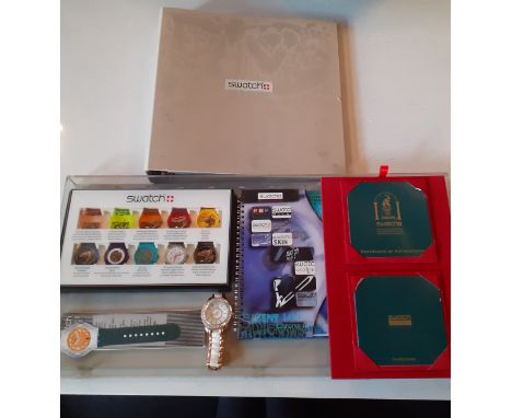 Swatch- A 1992 Pole Sud Point Zero Original AG watch dial and 9 watch plates displaying various mechanisms and components of 