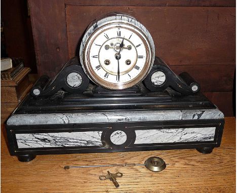Large Victorian marble mantle clock, the movement with visible escapement