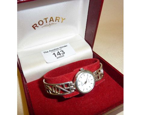 Ladies' Sterling silver Rotary watch in case, very good condition and working