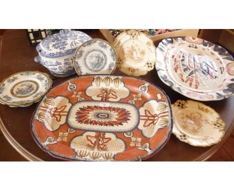 Two large Victorian meat platters (A/F) (one with seaweed pattern), blue &amp; white soup tureen, pair of Carltonware blush i