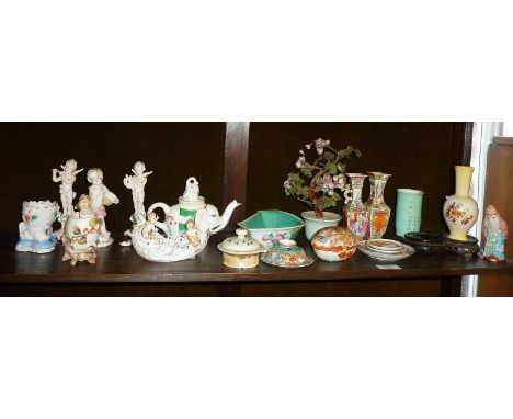 Oriental china items (many A/F), and some porcelain cherubs (one shelf)