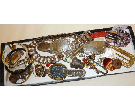 Vintage costume jewellery, decanter labels, beads, etc.