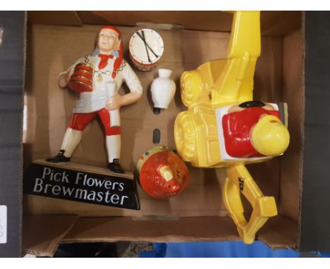 Mixed Group of Carltonware items to include JCB Teapot, Pick Flowers Brewmaster Advertising Figure, Marching Drum Mustard Pot