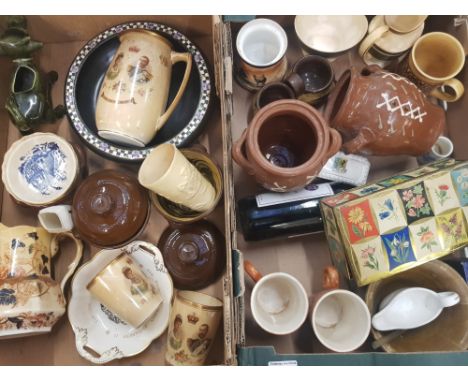A mixed collection of ceramic items to include studio pottery and Royal commemorative ware (2 trays). 