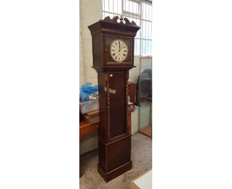 Reproduction oak longcase clock, pendulum and key present (converted from mantel clock movement), 208cm in height. 