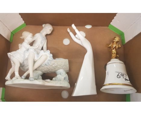 A mixed group of items to include a Royal Doulton bell, Royal Doulton figure 'Awakening' HN2875 and a Nao figure(a/f) (3) 