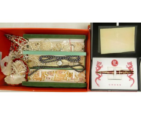 A collection of Pearl Necklaces, similar ladies watch &amp; designer pen 