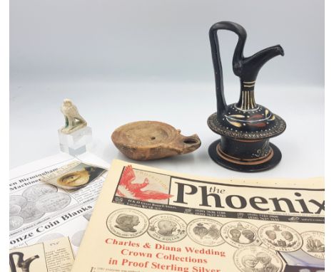 A group of 'Antiquities' originally purchased by the vendor through the Phoenix publication, Ancient Roman oil lamp circa 1st