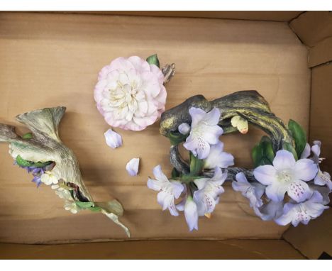 A collection of 3 floral ceramic items made by Boehm 