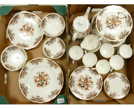 Colclough floral decorated tea and dinner ware to include 6 dinner plates, cake plate, 5 trio's, 1 cup staining to inside, te