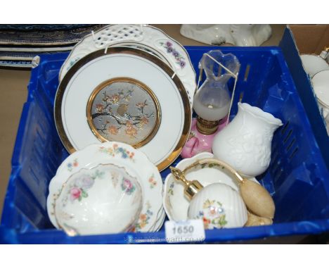 A quantity of china including Aynsley 'cottage garden' pattern Atomizer and Bowl, small three footed Bowl and four Tea Plates