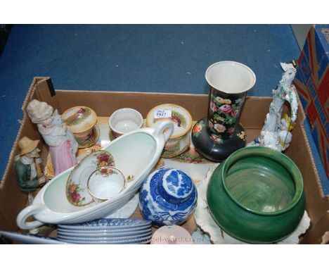 A quantity of china to include Dressing table Set decorated with pheasants, Poole Preserve Pot, Ginger Jar, Limoges Cake Plat