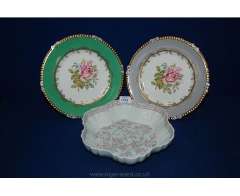 Two Aynsley bone china Plates decorated with roses along with an Adams Calyx ware dish with oriental pattern
