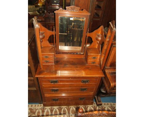 A good Edwardian satin wood Dressing Chest.  Triple mirror with corner supports, having shelf, moulded feature detail and two