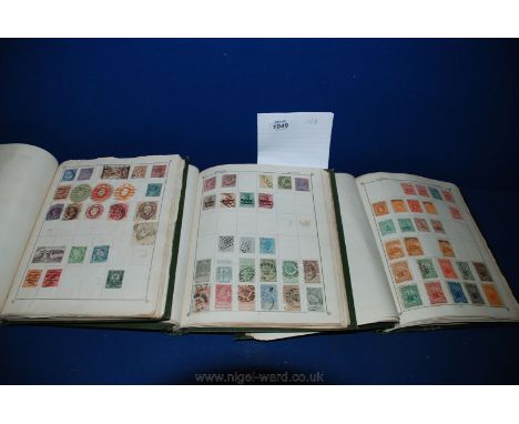 A green Triumph Stamp album in three volumes 1, 2 and 3 containing world stamps, primarily pre-1930 with strengths in Europe,