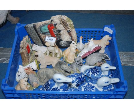 A selection of Steffs animal figures including Spaniels, Pug, poodle, donkey, badger, duck, a red tractor with sheep and dog 