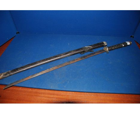 A Samurai style sword with taped grip and with scabbard, the blade 26 1/2" long approx.